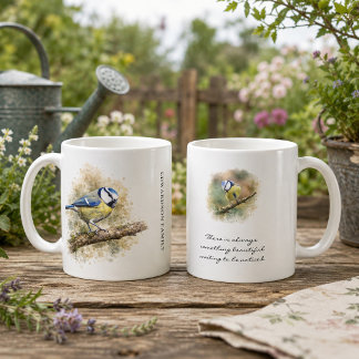 Personlig akvarell Blåmes fågel inspirerande Kaffemugg