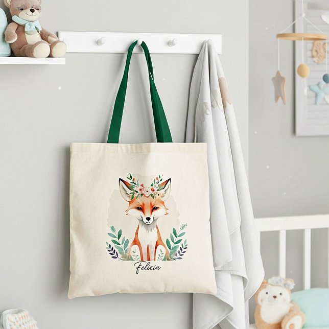 Personlig akvarell blomfox tygkasse (Skapare uppladdad)