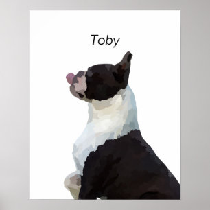Personlig akvarell Boston Terrier Hund Affisch