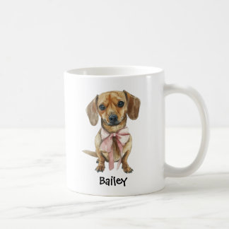 Personlig akvarell Dachshund Coquette Bow Hund Kaffemugg