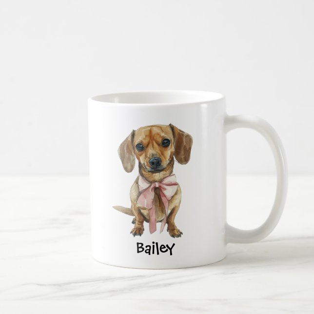 Personlig akvarell Dachshund Coquette Bow Hund Kaffemugg (Höger)
