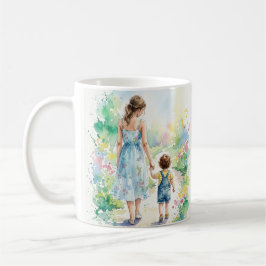 Personlig akvarell för mamma och son kaffemugg