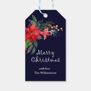Personlig akvarell God Jul Poinsettia Presentetikett