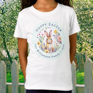 Personlig akvarell kaninfamilj Påsk för barn T Shirt