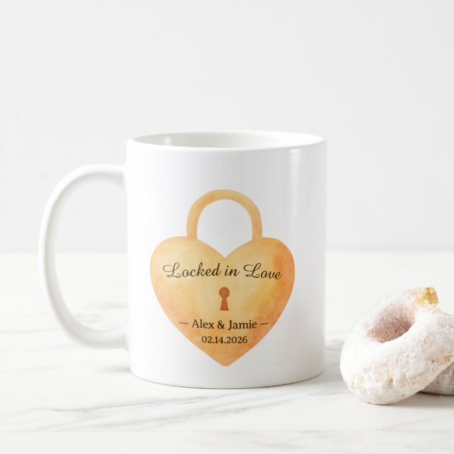Personlig akvarell Lås & Nyckel Kärleksdesign Kaffemugg (Med munk)