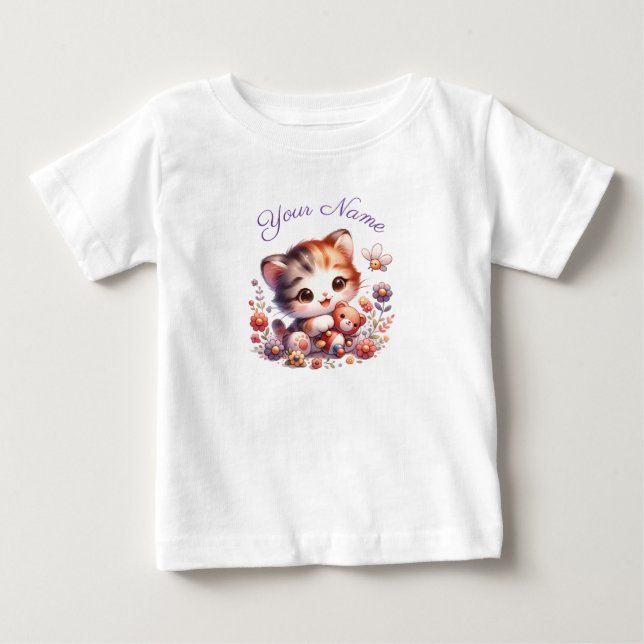 Personlig akvarell Lekande kattunge namn T Shirt (Framsida)
