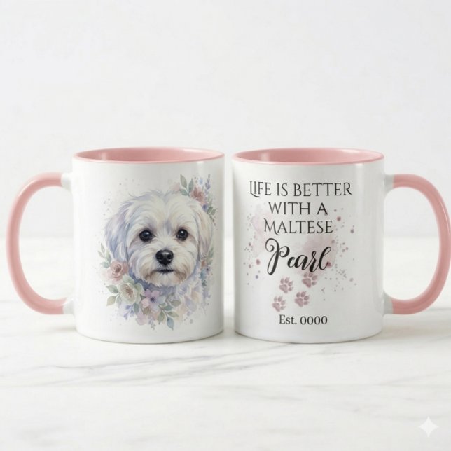 Personlig akvarell Malteser Hund Mugg (Skapare uppladdad)