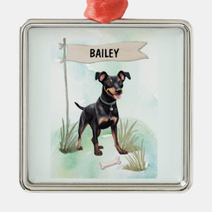 Personlig akvarell Manchester Terrier Hund Julgransprydnad Metall