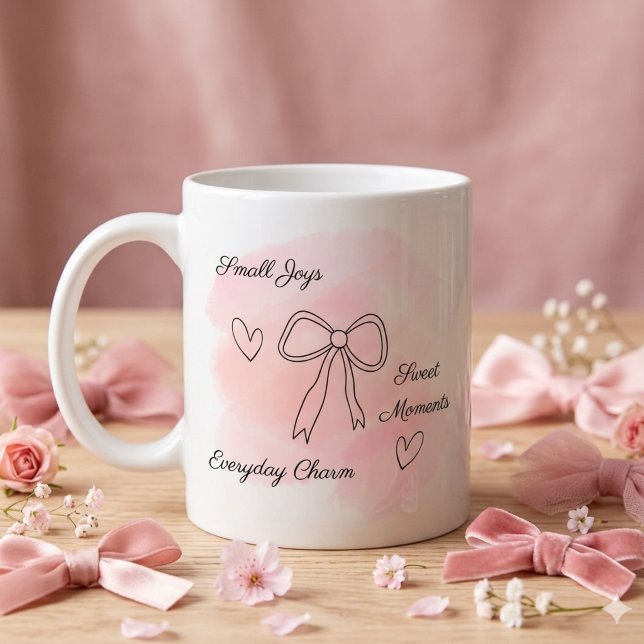 Personlig akvarell Rosa Coquette-mugg Kaffemugg (Custom text pink coquette watercolor aesthetic bow mug)