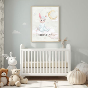 Personlig akvarell Sövande kanin Nursery Art - Poster
