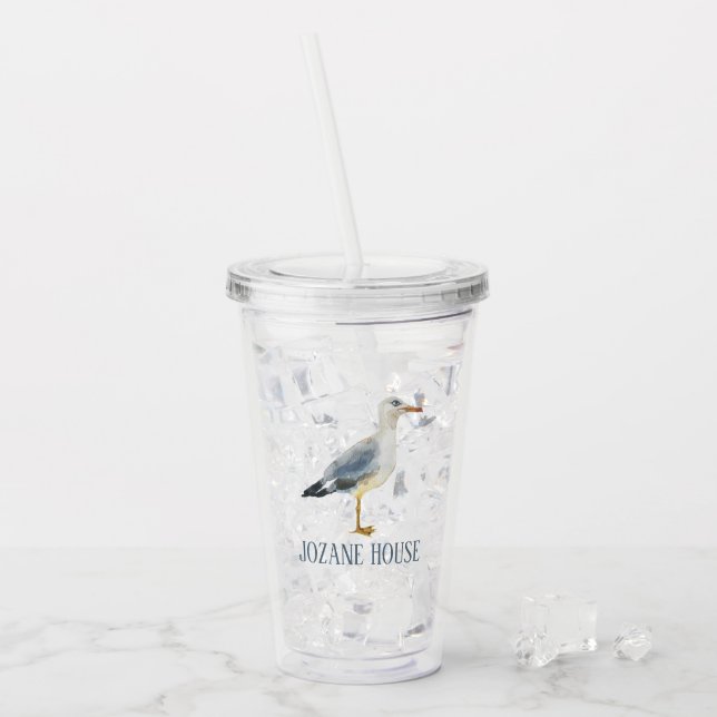 Personlig akvarell strandmås take away mugg (Framsida Ice)