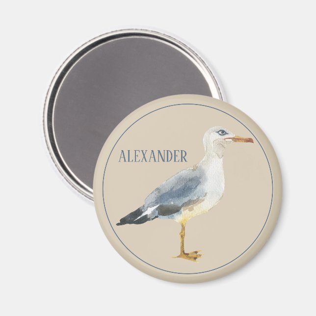 Personlig akvarell strandmåsvinge magnet (Front/Back)