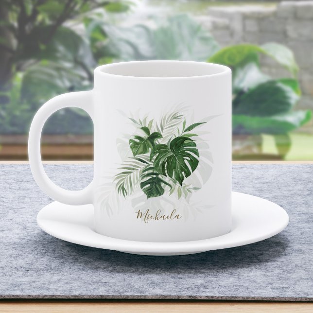 Personlig akvarell Tropiska blad Kaffemugg (Skapare uppladdad)