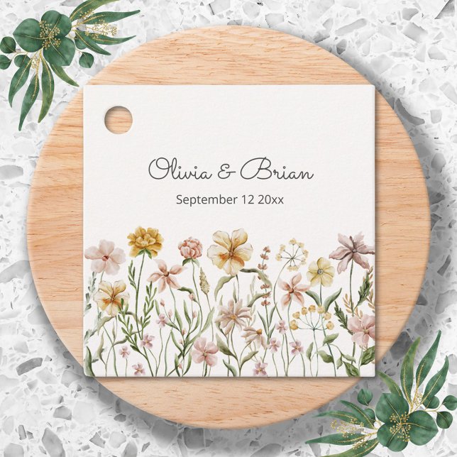 Personlig akvarell vildblomma äng blommor gåvor etiketter (Close up)
