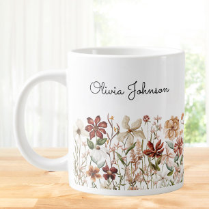 Personlig akvarell Vintage Vildblomma Äng Jumbo Mugg