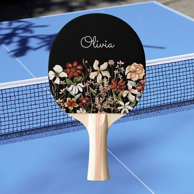 Personlig akvarell Vintage Vildblomma Äng Pingisracket (In situ)