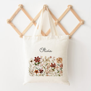 Personlig akvarell vintage vildblomma blommig tygkasse