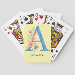 Personlig akvarellblomma Bokstav A monogram Casinokort