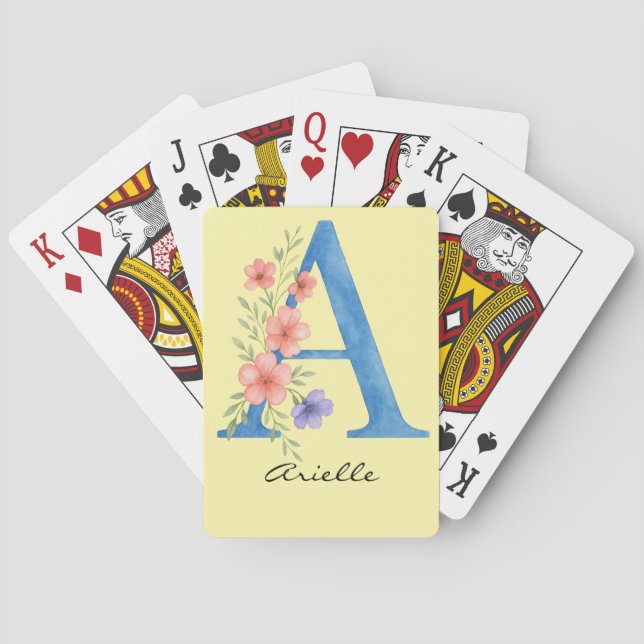 Personlig akvarellblomma Bokstav A monogram Casinokort (Baksidan)