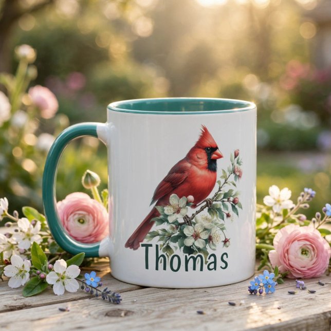 Personlig akvarellblomma Kardinal Mugg (Personalized Watercolor Floral Cardinal)