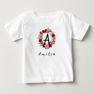 Personlig akvarellblomma monogram & namn baby t shirt
