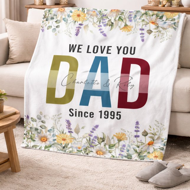 Personlig akvarellblomma till Fars Dag Fleecefilt (Personalized Best Father’s Day | Custom daddy Fleece Blanket)