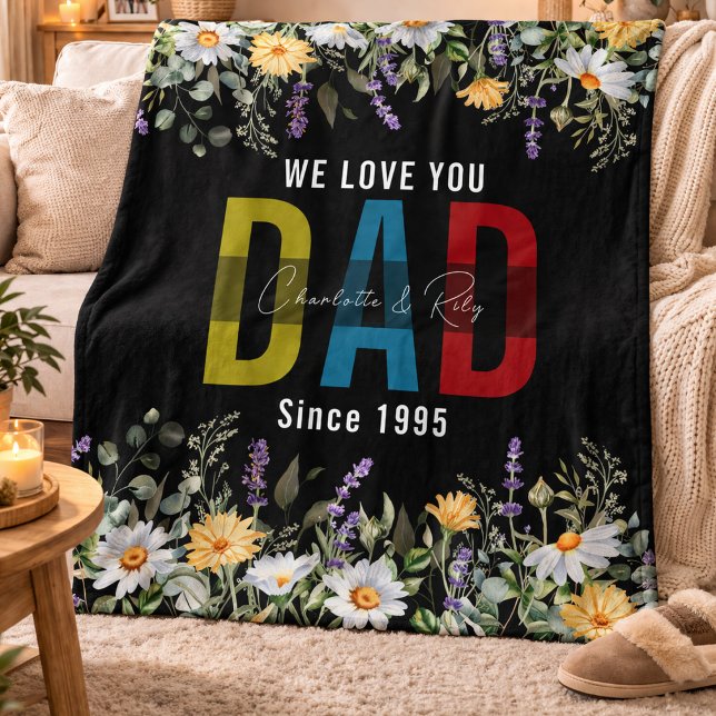 Personlig akvarellblomma till Fars dag Fleecefilt (Personalized Best Father’s Day | Custom daddy Fleece Blanket)