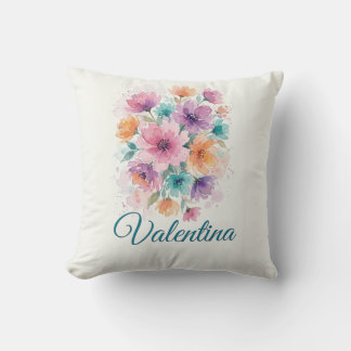 Personlig akvarellblomsterbukett namn kast  kudde