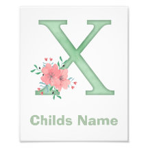 Personlig akvarellbokstav X fotoutskrift