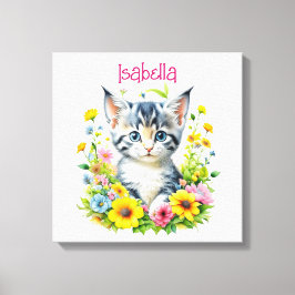 Personlig akvarellkattblomma canvastryck