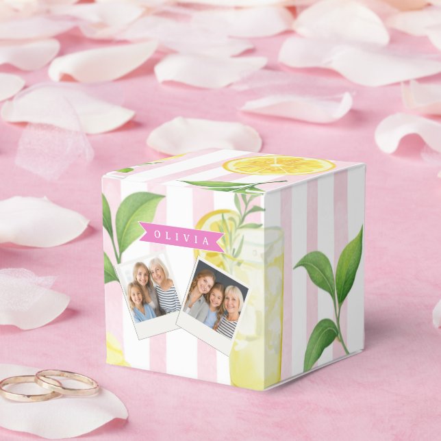 Personlig akvarelllemonadcupcake-randig presentaskar (Bröllop)