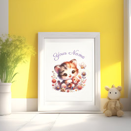 Personlig akvarellspelande kattunge namn fototryck
