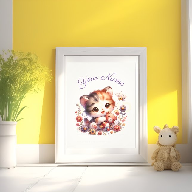 Personlig akvarellspelande kattunge namn fototryck (Skapare uppladdad)