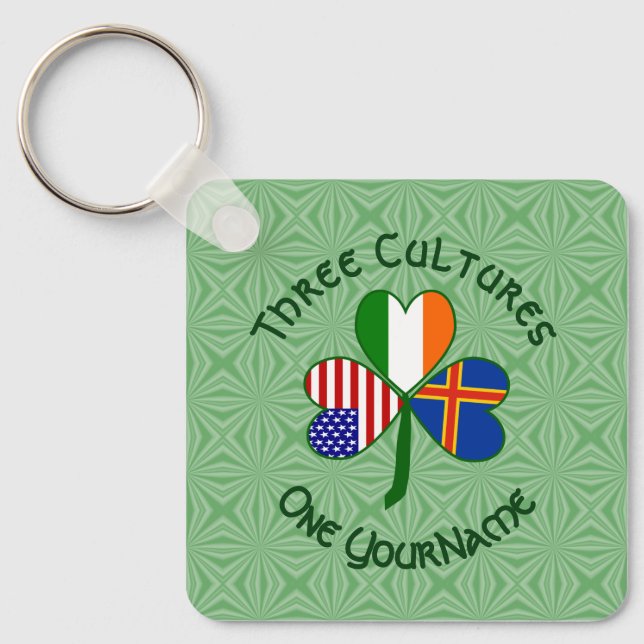 Personlig Ålandsöarna Shamrock Metall Nyckelring (Framsida)