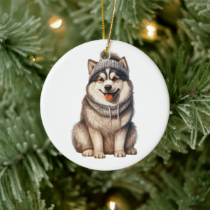 Personlig Alaska Malamute Hund Julgransprydnad Keramik