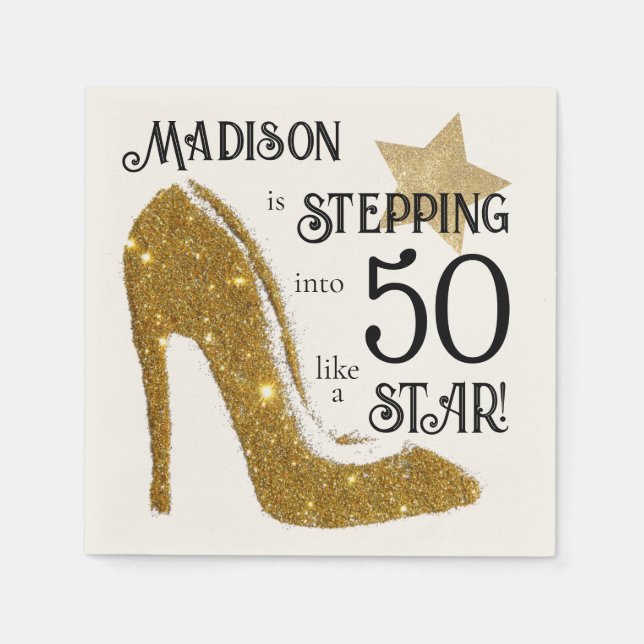 Personlig Ålder Guld Birthday Star Pappersservett (Framsidan)