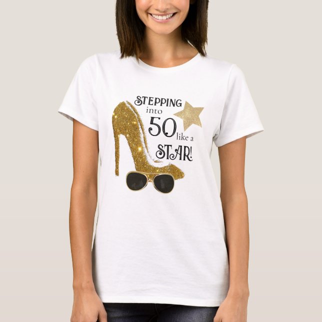 Personlig Ålder Guld Glitter födelsedag stjärna T Shirt (Framsida)