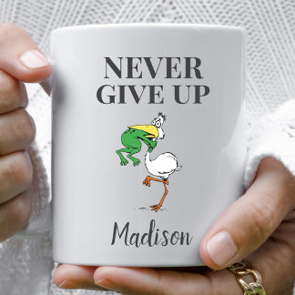Personlig Aldrig Ge Up Frog Birg Kaffemugg