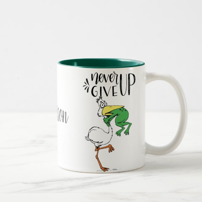 Personlig Aldrig Ge Up Pelican och Frog Två-Tonad Mugg (Höger)