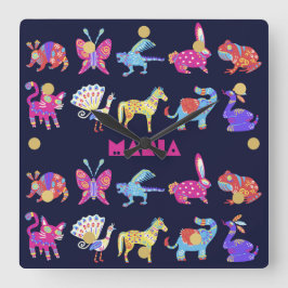 Personlig Alebrije Mexican Animals Folk Art Fyrkantig Klocka