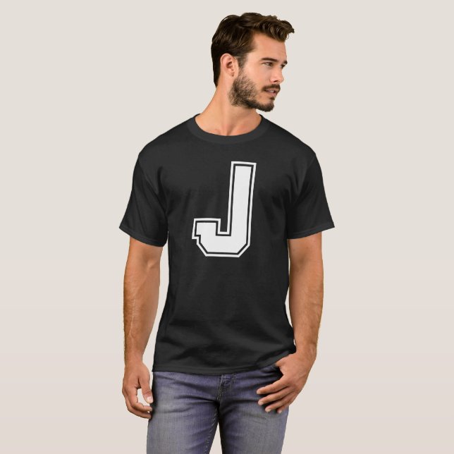 Personlig Alfabet Brev J Universiteten Stil T Shirt (Hel framsida)