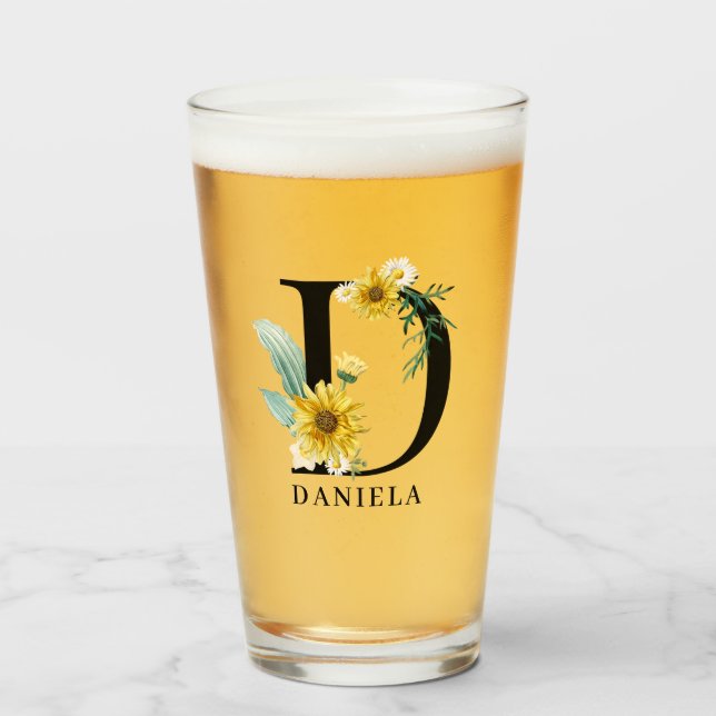 Personlig Alfabet D Blommig Monogram Glaskopp (Framsida fylld)