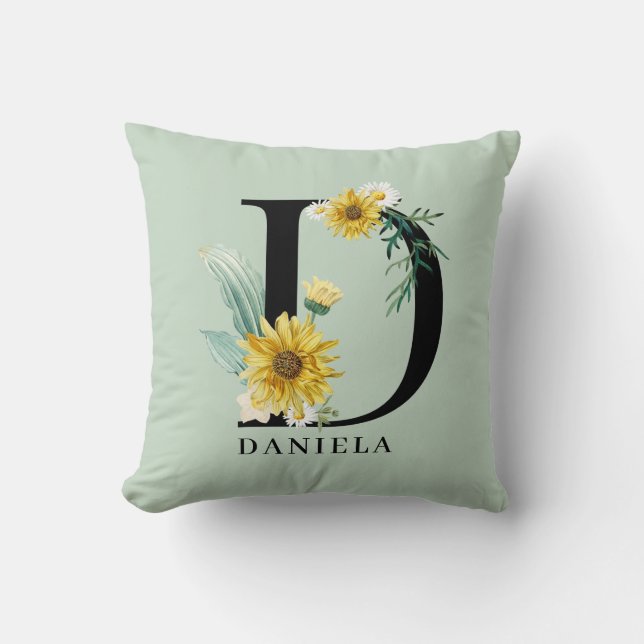 Personlig Alfabet D Blommig Monogram Kastkudde Kudde (Framsida)