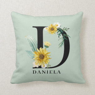 Personlig Alfabet D Blommig Monogram Kastkudde Kudde