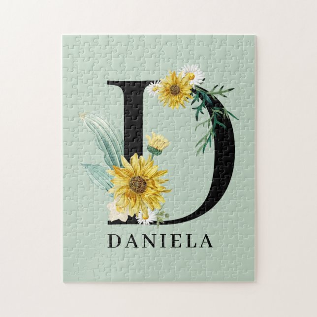 Personlig Alfabet D Blommig Monogram Pussel (Vertikal)