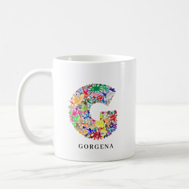 Personlig alfabet G blomma monogram kaffemugg (Vänster)