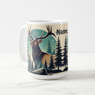 Personlig Älg i Skog med Stjärnklar Natthimmel Kaffemugg