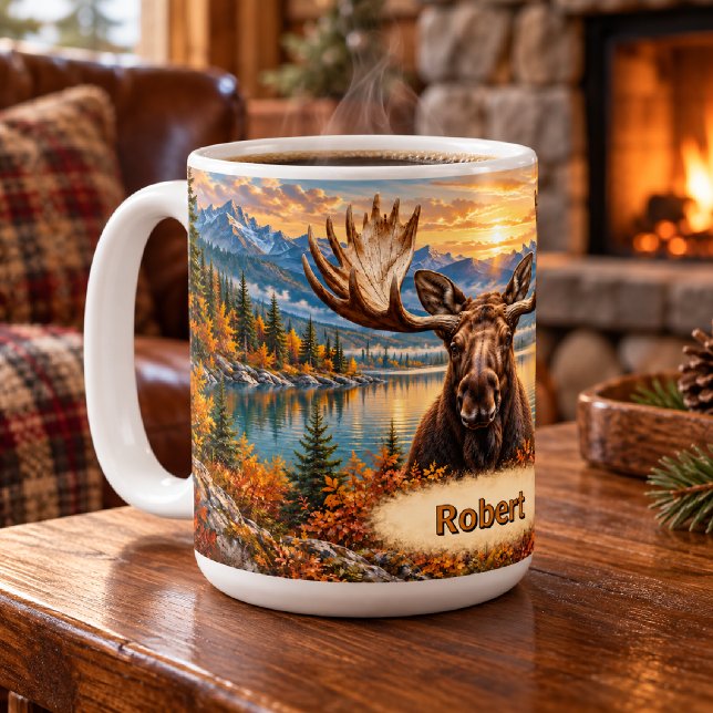 Personlig Älg Mountain Lake Kaffemugg (Skapare uppladdad)