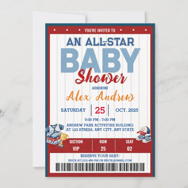 Personlig All Star Baby Shower Inbjudan (Framsida)