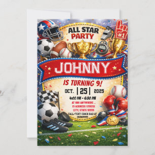 Personlig All Star Sportstema Födelsedagsfest Inbjudningar